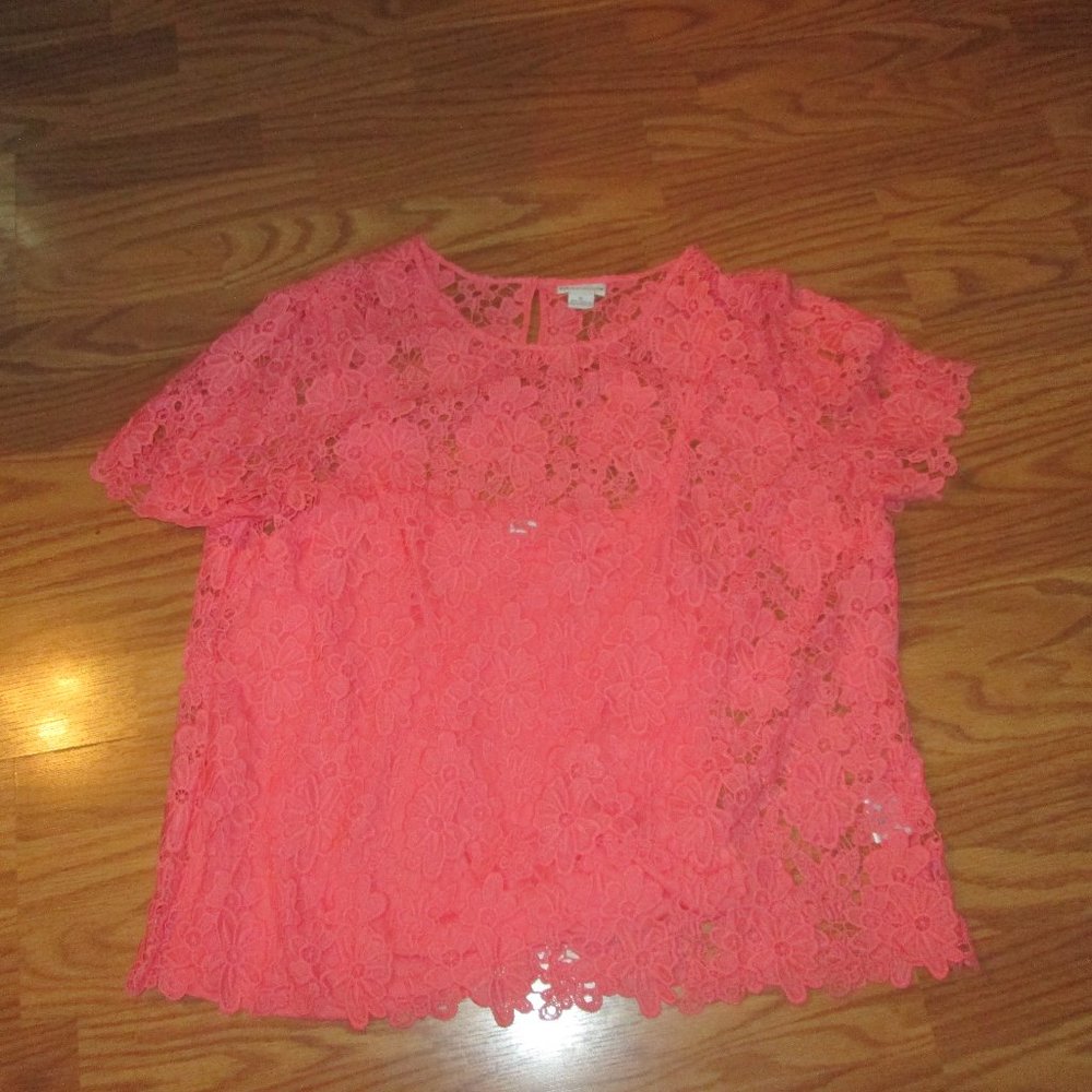 4/$40 Liz Claiborne Coral Color Lacy Top w/tank Size XL